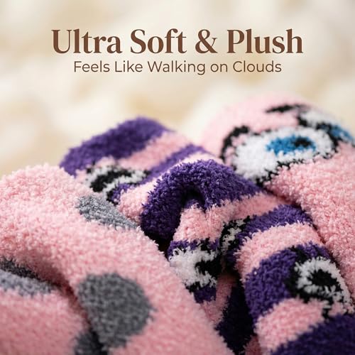 Image of Tipi Toe Womens Fuzzy Crew Socks with Anti Slip Grips Warm Cozy Fluffy Winter Slipper Socks Non Skid Home Socks for Women