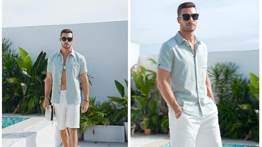 Mens Short Sleeve Dress Shirts Men's Casual Slim Fit Shirt Cotton