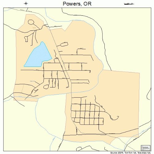 Large Street & Road Map of Powers, Oregon OR Printed poster size wall