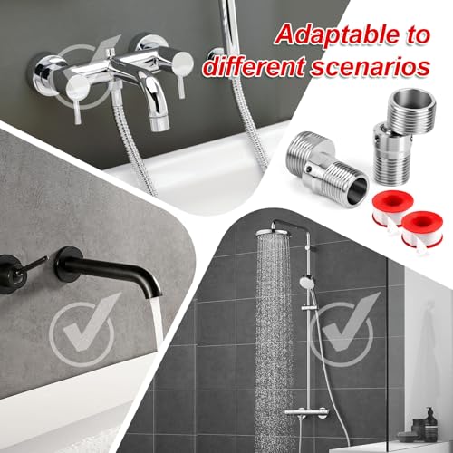2 Stücke 304 Edelstahl Duscharmatur Adapter Erweiterbar 360 Grad Verstellbar Duschanschluss S Anschluss Adapter S Anschluss 1/2 Auf 3/4 Gelenkstück Duschkopf passend für Bad- Küche Duscharmaturen