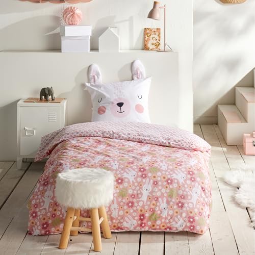 Familando Hase Bettwäsche Set 2-teilig 135x200 & 80x80 cm Kissenbezug mit Ohren 100% Baumwolle Renforcé Hautfreundlich & atmungsaktiv Wendemotiv Öko-TEX Zertifiziert