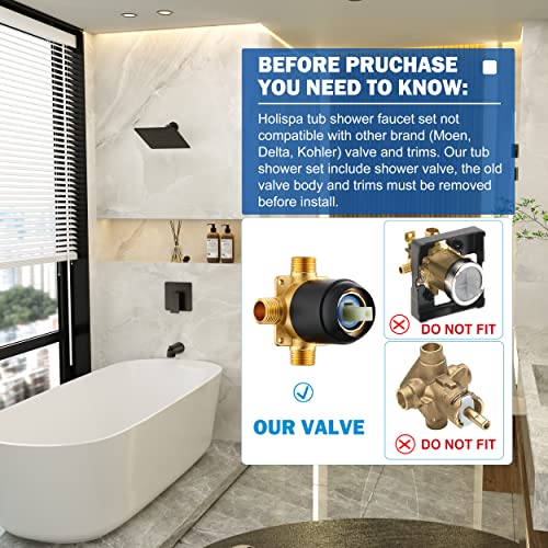 Holispa Black Tub Shower Faucet, Shower Faucet Set With 8-Inch Rainfall Shower Head And Tub Spout, Shower Tub Faucet Set Complete (Included Shower Valve), Tub Shower Trim Kit, Matte Black #TOP1