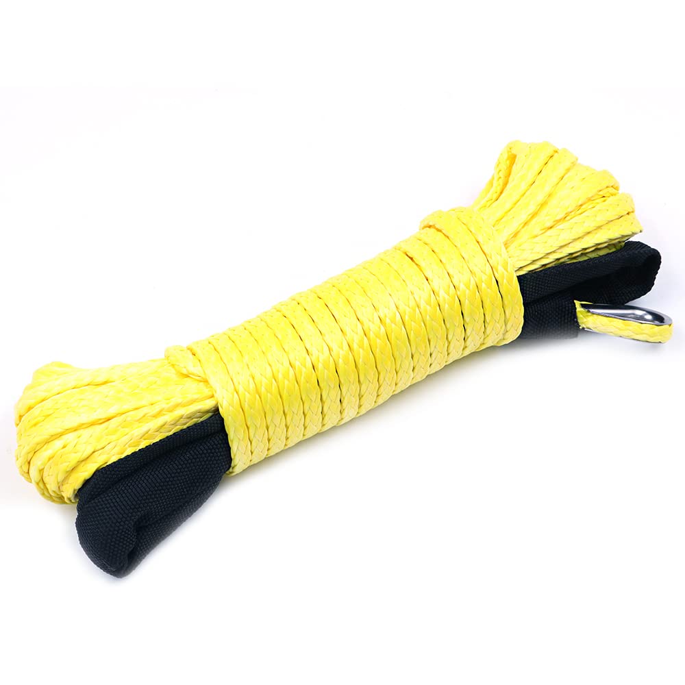 1/4" x 50' 7700LBs Corde de câble de Ligne de treuil synthétique avec Gaine - Jaune