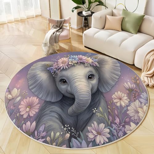 Tapis lavable confortable et antidérapant rond 120cm rose - 3