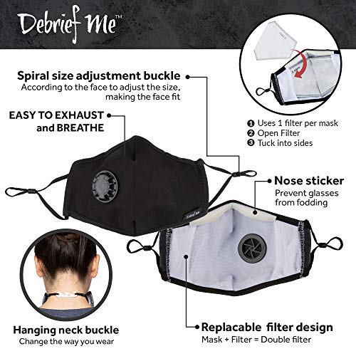 Debrief Me Dust Mask – Air Filtration Pollution Breathable Masks (1 Mask + 2 Filters)(Black) - Thumbnail 3