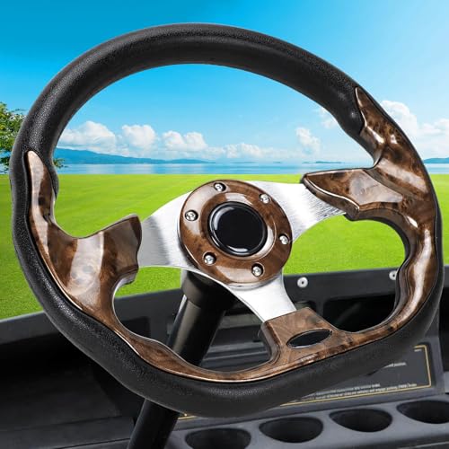 Golf Cart Steering Wheel for EZGO TXT/RXV/Marathon, Club Car DS/Precedent/Onward/Tempo and Yamaha G2-G29 Drive Racing D-Shape Comfortable Grip Ergonomic Design(D Wood Grain)