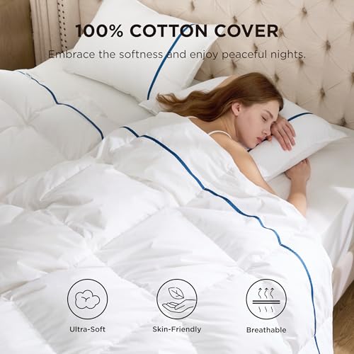 Image of Bedsure Goose Feather Down Comforter California King - All Season Duvet Insert with 8 Corner Tabs, 100% Cotton Fabric Cover, Machine Washable (104x96), White