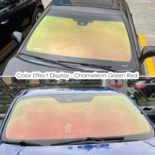 Image of Green Red Chameleon Car Front Window Tint 58% VLT Car Window Tint Film Color Change Windshield Film Car Sun Shade Tints Solar Protection Film, 19.68 inch x 118.11 inch