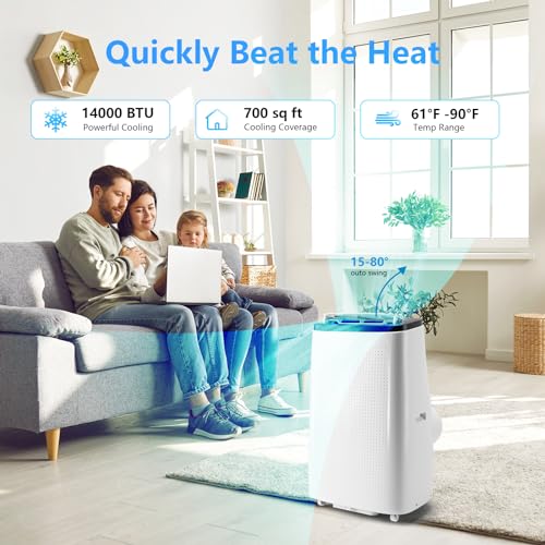 Image of Portable Air Conditioner 14000 BTU Cools Up to 750 Sq.Ft, 3-In-1 Portable AC Unit With Dehumidifier, Fan, Cooling Mode & Window Kit, Room Air Conditioner Portable for Bedroom, Living Room, Office