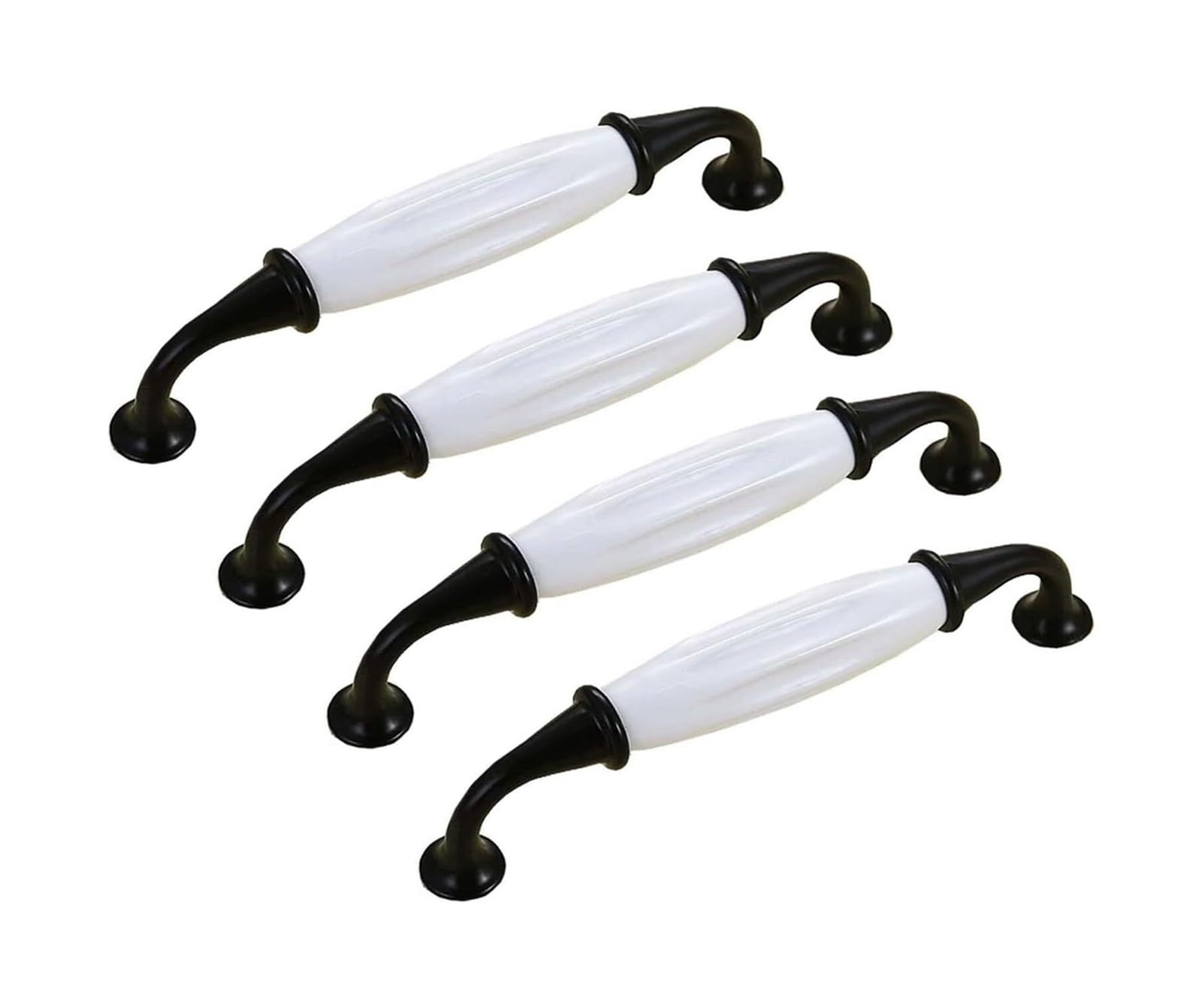 Opeximatun Ceramic Drawer Knobs, 4 Pcs Ceramic Cabinet Drawer Pull Handles, Zinc Alloy Base(Black,Hole Distance 128mm)