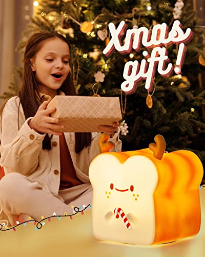 MIVANI Cute Christmas Gifts for Women, Girl, Deer Toast Lamp Bread Night Light, Battery Powered USB Rechargeable, Touch Senser, 1 Hour Timer, Portable Silicone Kids Nightlight for Nursery