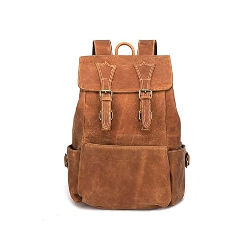 [BSKUAJH] Retro Men's Large Capacity Top Grain Leather Cowhide Backpack Computer Bag