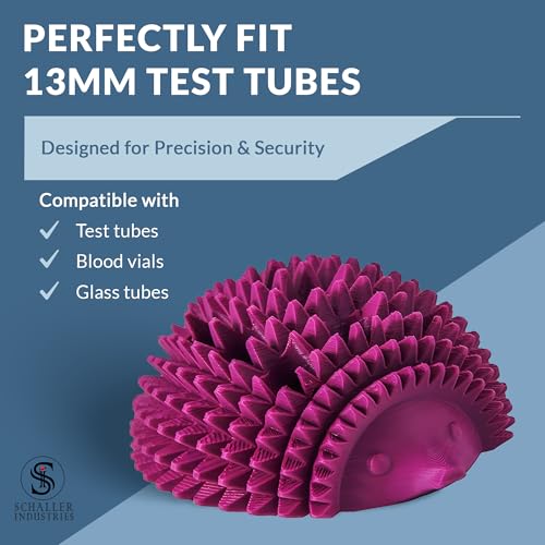 Image of S I Schaller Industries Hedgehog Test Tube Holder, 13mm - Veterinary Blood Test Tube Rack, Holds 12 Vials, Compact Fun Design Organizer for Veterinary and Research Lab Use - Grape