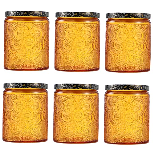 BEBEMOKO 6pcs Embossed Glass Candle Container Kits Storage Jars for Candle Making Elegant Round Design for Crafts and Home Decor