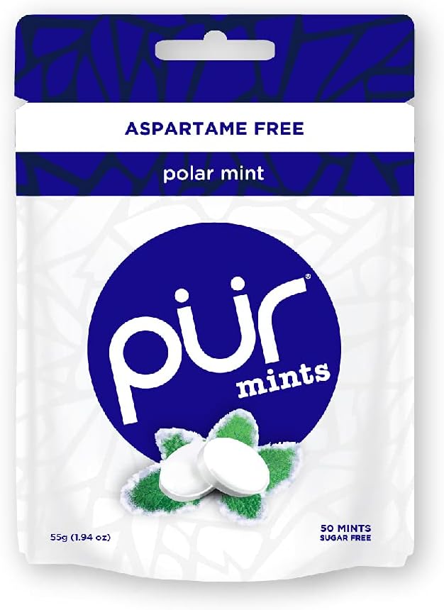 PUR 100 Xylitol Breath Mints, Polar Mint, 50 Mints per Bag, SugarFree + Aspartame Free, Vegan