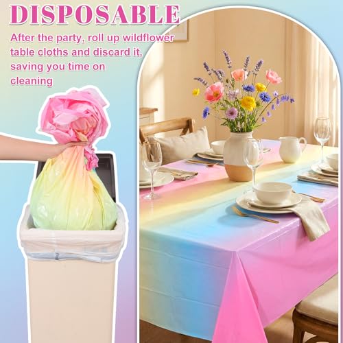 Image of NatNarr 3 Pack Plastic Pastel Tablecloths, 54 x 108 Inch Disposable Princess Table Cloth Rainbow Table Cover Waterproof Rectangle Birthdays Party Tablecloth for Girl Princess Birthday Party Supplies
