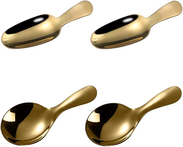 4 Pcs Tea Spoons Short Handle Spoons Stainless Steel Mini Teaspoon Ice Cream Scoop Tiny Spoon for Loose Tea Leaves Coffee Beans Candy Milk Powder