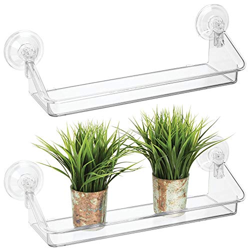 mDesign Plastic Suction Decorative Home Storage Organizer Shelf - Hanging Mirror/Window Basket