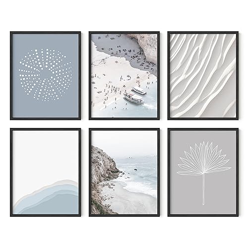 HAUS AND HUES Gallery Wall Art Set of 6 - Vintage, Abstract, Boho, Nature, Coastal and Aesthetic Posters for Room Decor (Coastal, 11x14, Unframed)
