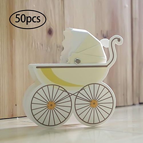 gnrjgs 50 Pcs Laser Cut Wedding Favor Baby Shower Sweet Gift Candy Box Anniversary Baby Cart Shaped Infant Birthday Party Decor