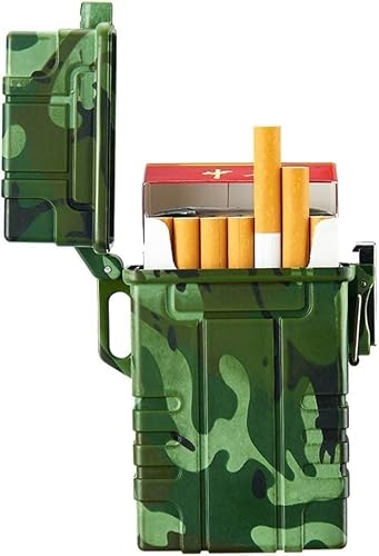Waterproof Cigarette Case Lighter, Tungsten Filament Ignition, USB Charging, Holds 20 Cigarettes, with Lanyard, Suitable for Travel and Camping(Green)