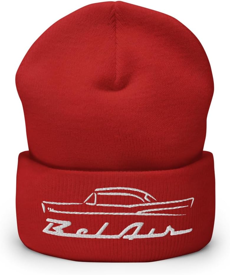 1957 Chevy 57 Belair Bel Air Outline Antique American Collector Car Cuffed Beanie
