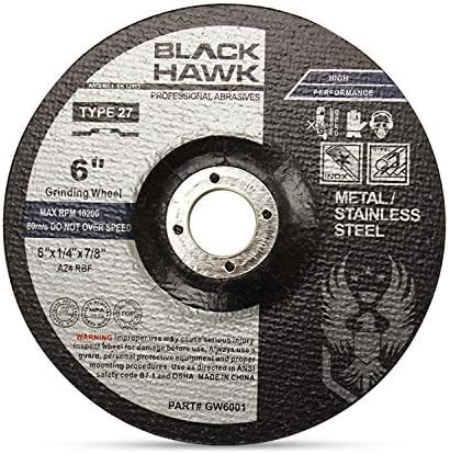 BHA Depressed Center Metal Grinding Wheels for Angle Grinders, 6” x 1/4” x 7/8” - 5 Pack