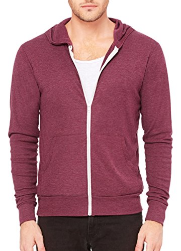 Bella Canvas Men's C3939 Unisex Triblend Full-Zip Lightweight Hoodie X-Small Maroon Triblend