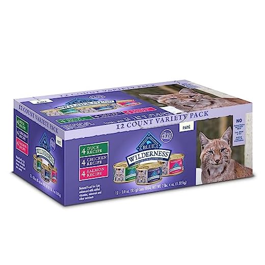 Blue Buffalo Wilderness High Protein, Natural Adult Pate Wet Cat Food Variety Pack, Chicken, Salmon, Duck 3-oz Cans (12 Count- 4 of Each Flavor)