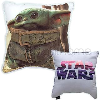 Baby Yoda Official Square Cushion Pillow | Officially Licensed Super Soft Two Sided Star Wars Mandalorian Child Yoda Design | Perfect for Any Childrens Room Or Bedroom, Blue, 40 x 40cm
