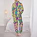 AKNJFLSSN Women Girls Cotton Button Up Pajama Set, 80S 90S Fashion Style Geometric Colorful Art Long Sleeve Shirt and Pajama Pants Lounge Sets, Casual Sleep and Lounge Set S-XXL