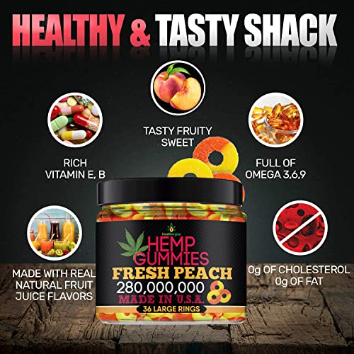 Hemp Gummies for Peace and Relaxation-High Potency Hemp Oil Gummys Peach-Fresh Full Flavor-Natural Hemp Edibles-for Back, Knees, Calm, Sleep, Discomfort-36 Large Rings-Made in USA - Image 3