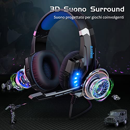 Ozeino Cuffie Gaming con Microfono per Ps4 Ps5 PC Xboxone, Cuffie con 50MM Driver, Microfono Cancellazione Rumore, Comode Cuffie di Grandi Dimensioni - 4