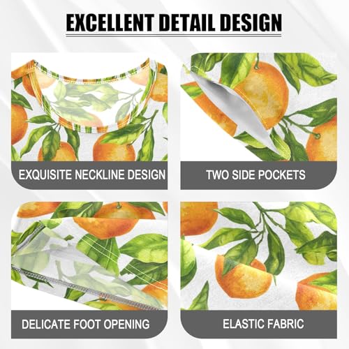 CHIFIGNO Oranges Green Leaves White Unisex Snug-Fit Short Sleeve Cotton Pajama Sets with Pocket 5Y3