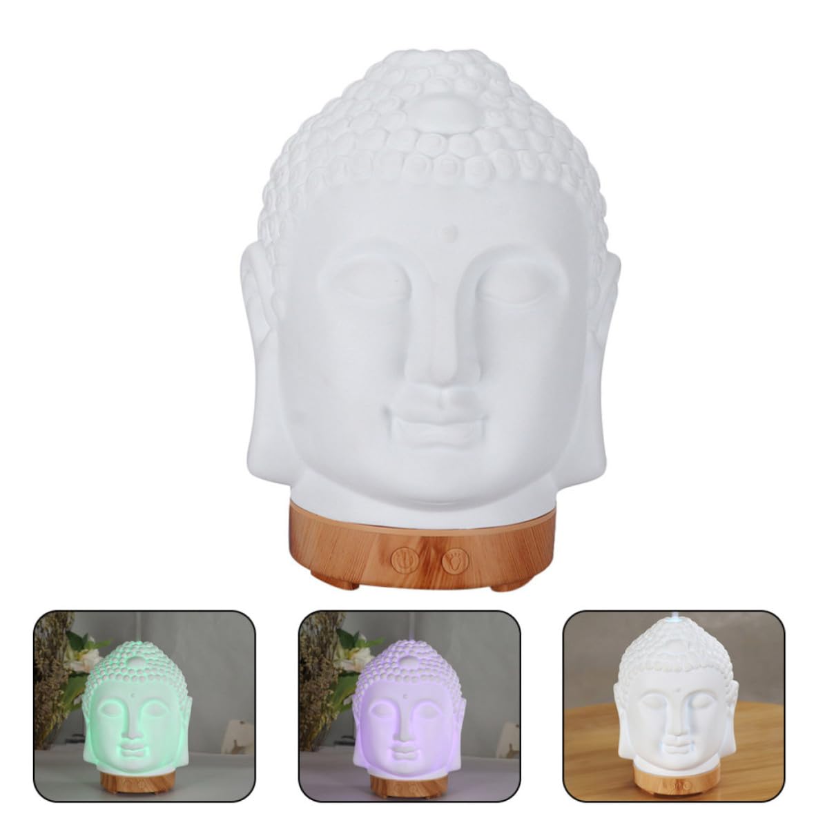 USHOBE Diffusore per Aromaterapia a Forma di Testa di Buddha in Ceramica, Umidificatore Portatile Inferiore a 1l, per Nightstand e Soggiorno