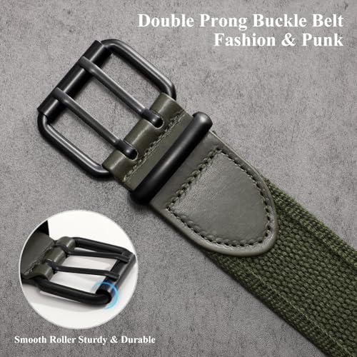 Image of WHIPPY Canvas Double Grommet Belt Unisex Casual Double Prong Belt for Men Women for Jeans Pants
