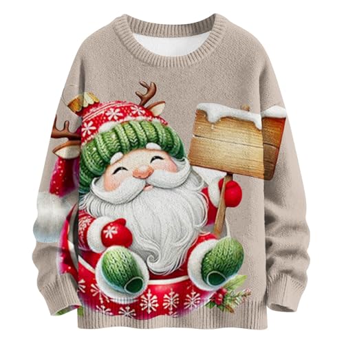 Sudadera de Navidad para mujer cuello redondo y suéter feo de Navidad estampado Papá Noel