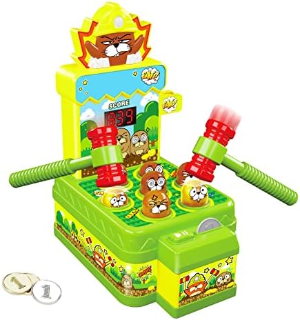 Whack Game Kids Mini Electronic Arcade Game Toy Interactive Educational Development Toddlers Pounding Games with 12 Coins and 2 Hammers, Easter Birthday Gifts Toys for 3 4 5 6 7 Year Old Boys Girls