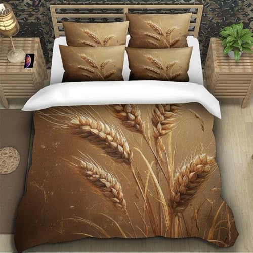 Housse de Couette 260x220 Tiges de Blé 3D Parure Lit Super King Microfibre