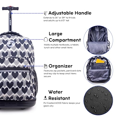 Image of J World Sunrise Rolling Backpack. Roller Bag with Wheels, Heart Dot