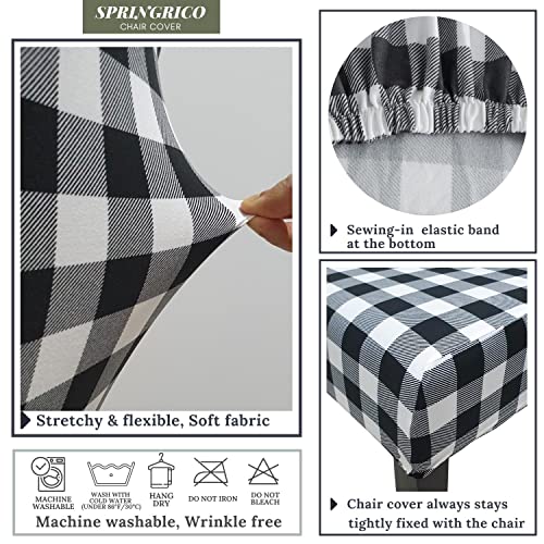Image of SPRINGRICO Polyester Chair Covers For Dining Room (4 Pack, Buffalo B&W, Black, White)