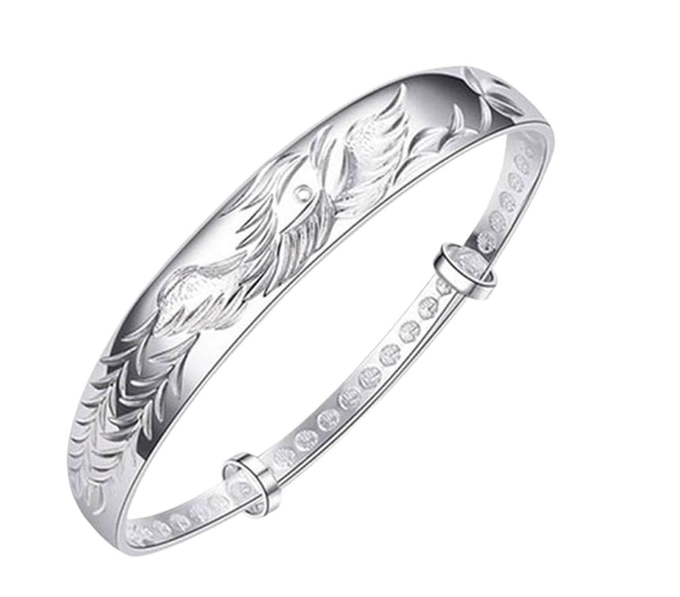 Qjforu Women's One Color Silver Bracelet,Bracelets For 925 Silver Bangle Bracelet Vintage Carve Phoenix Adjustable Bangle Bracelet Silver Jewellery