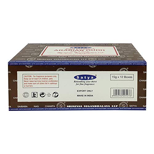 Satya Nag Champa Arabian Oudh Incense Sticks Pack Of 12 Boxes 15Gms Each Hand Rolled Agarbatti Fine Quality Incense Sticks For Purification, Relaxation, Positivity, Yoga, Meditation #TOP3