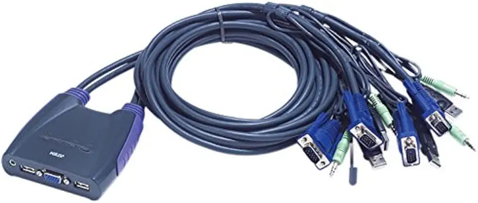 ATEN Petite 4 Port USB VGA KVM Switch with Audio - 1.8m Cables Built In