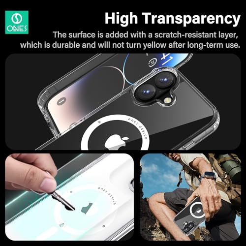 Image of ONES for iPhone 16 Plus Case Transparent Magnetic Phone Case, Compatible with MagSafe【Military Grade Protection Shockproof Airbag】【Scratch-Resistant & Anti-Yellow 】 Thin, Clear Silicone Cover