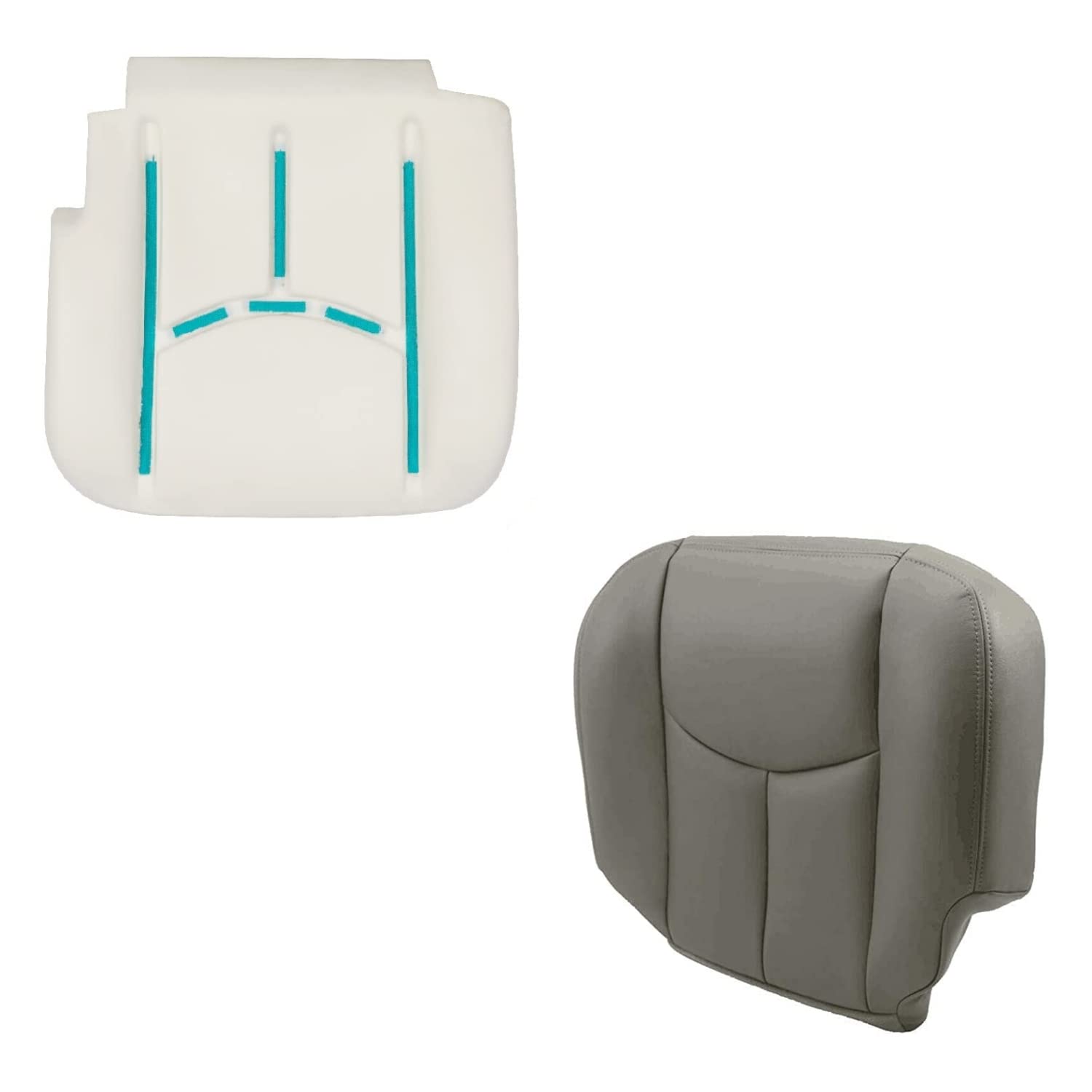 ECOTRIC Seat Cushion & Seat Cover Compatible with 2003-2006 Tahoe, Silverado, Suburban & Yukon with Power Control seat (Velcro is NOT Included) Driver Seat Bottom Foam Pad Gray Seat Cover 2 Packages