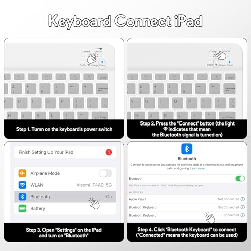 Image of YBING Keyboard Case for iPad 10th Gen 10.9 inch (2022) & 11th Gen (A16, 2025), 7-Color Backlit Detachable Bluetooth Keypad & Rotatable Magnetic Case with Pencil Holder (Gray)