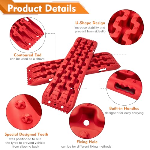 Donext Recovery Traction Boards, Offroad Tracks Board, Traction Tire Ladder, 4WD Traction Mats for Sand, Mud & Snow, Snow Chains(41in-Red) by Donext - Image 4