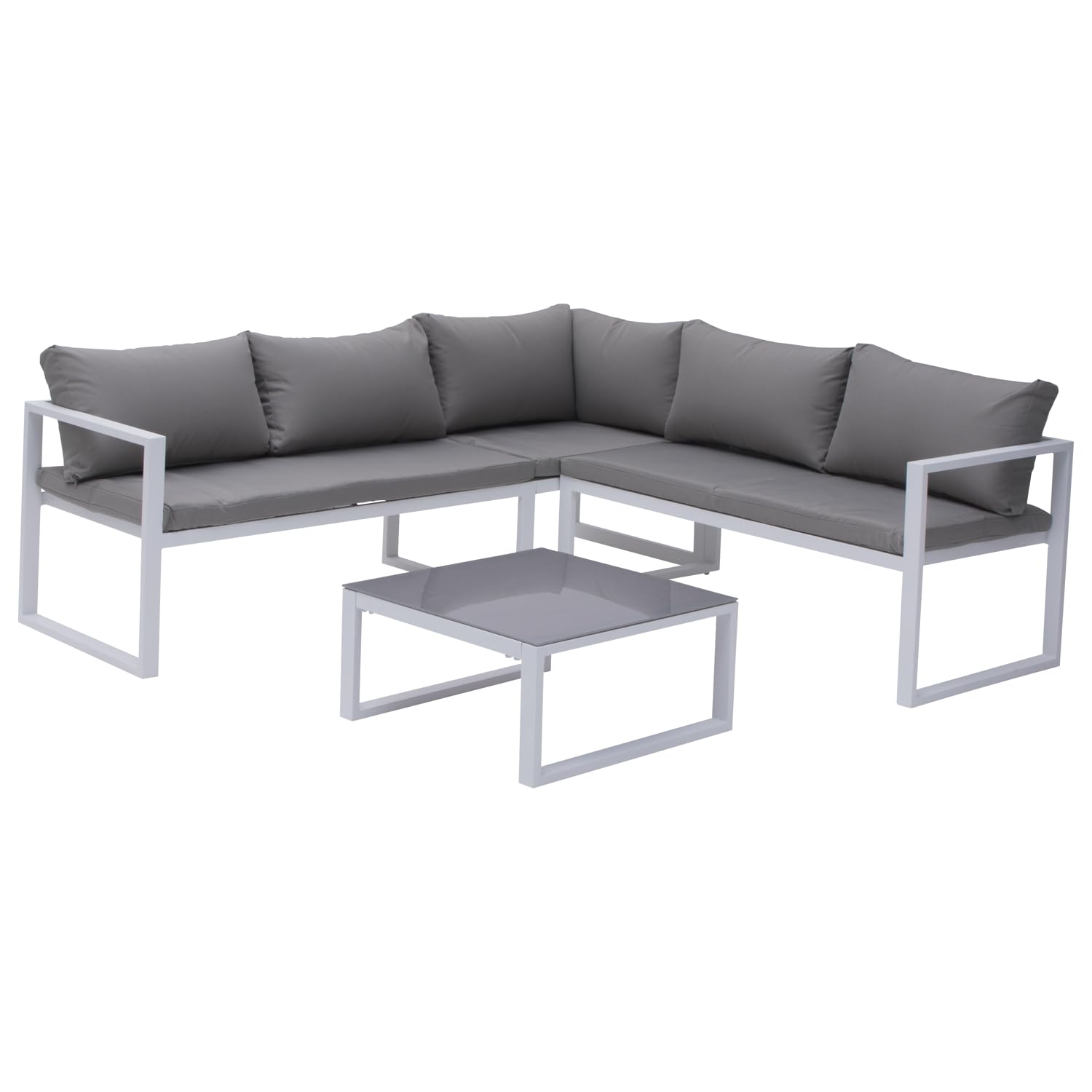 Happy Garden Salon de Jardin modulable Ibiza en Tissu Gris 4 Places - Aluminium Blanc
