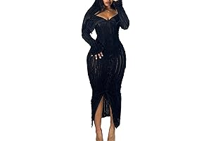Black Dress Women Sexy See-Through Mesh Button Long Sleeve Bodycon Maxi Dresses For Night Out